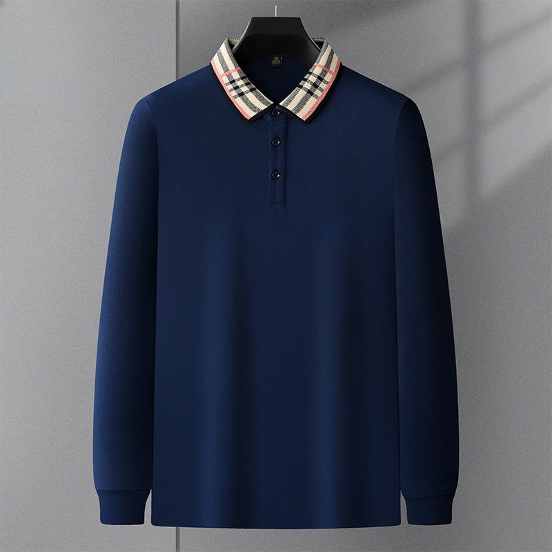 Men's New Business Plaid Collar Long-sleeved Fashionable Daily Casual Polo Shirt
