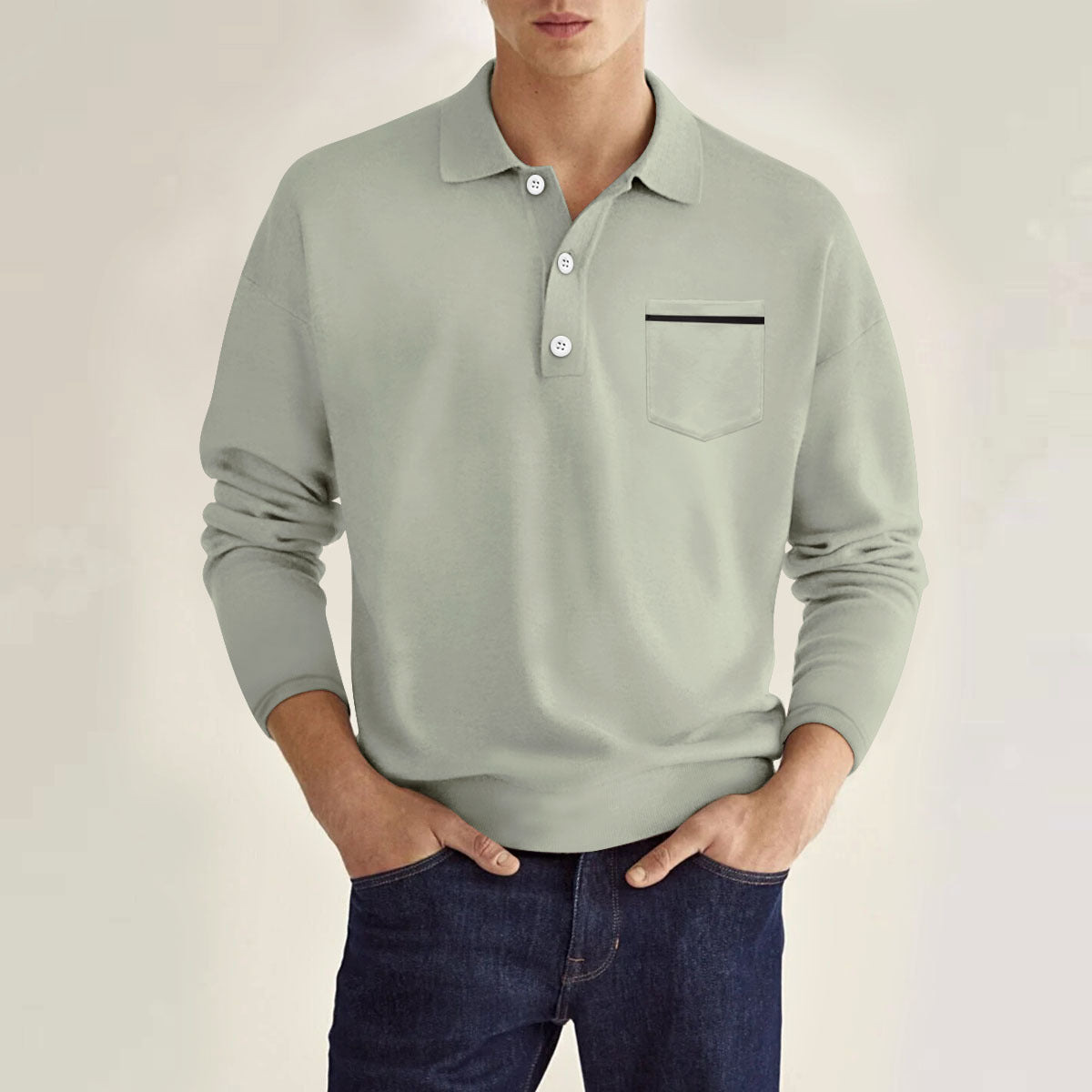 Men's Long Sleeve Pocket Casual Polo Shirt