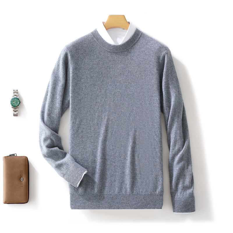 Winter New Men's Pure Wool Warm Simple Round Neck Casual Versatile High-end Knitted Sweater