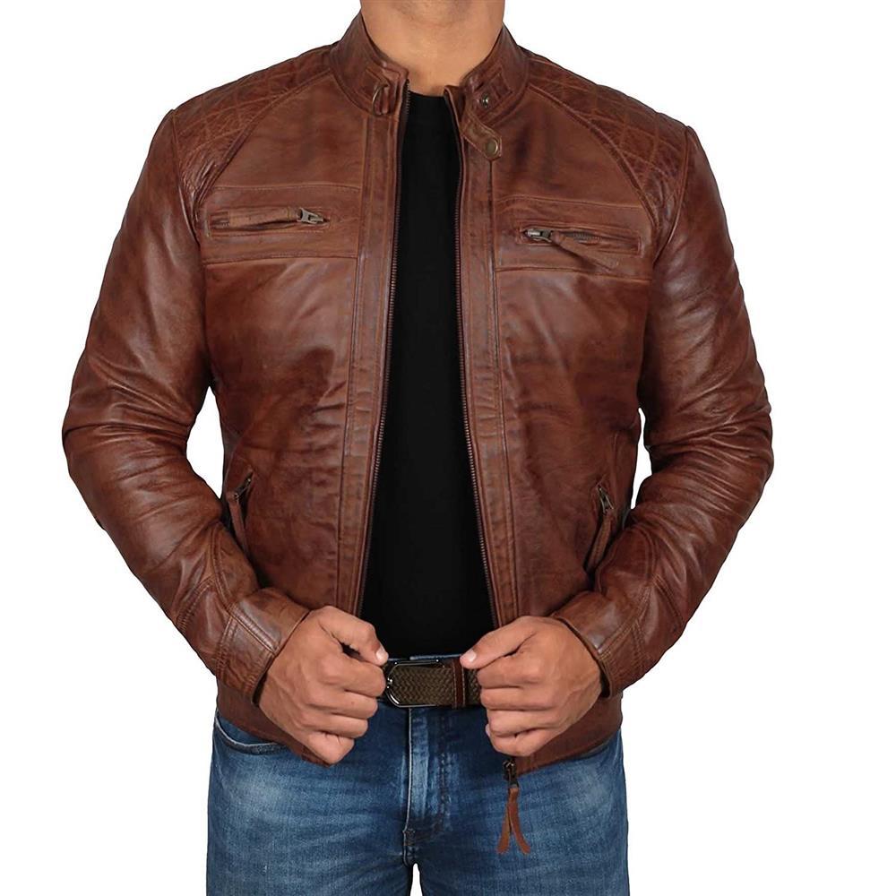 Men's Stand Collar Fashion Casual Leather Jacket