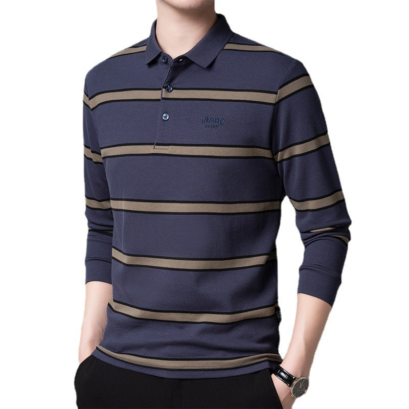 Lapel striped business casual polo shirt