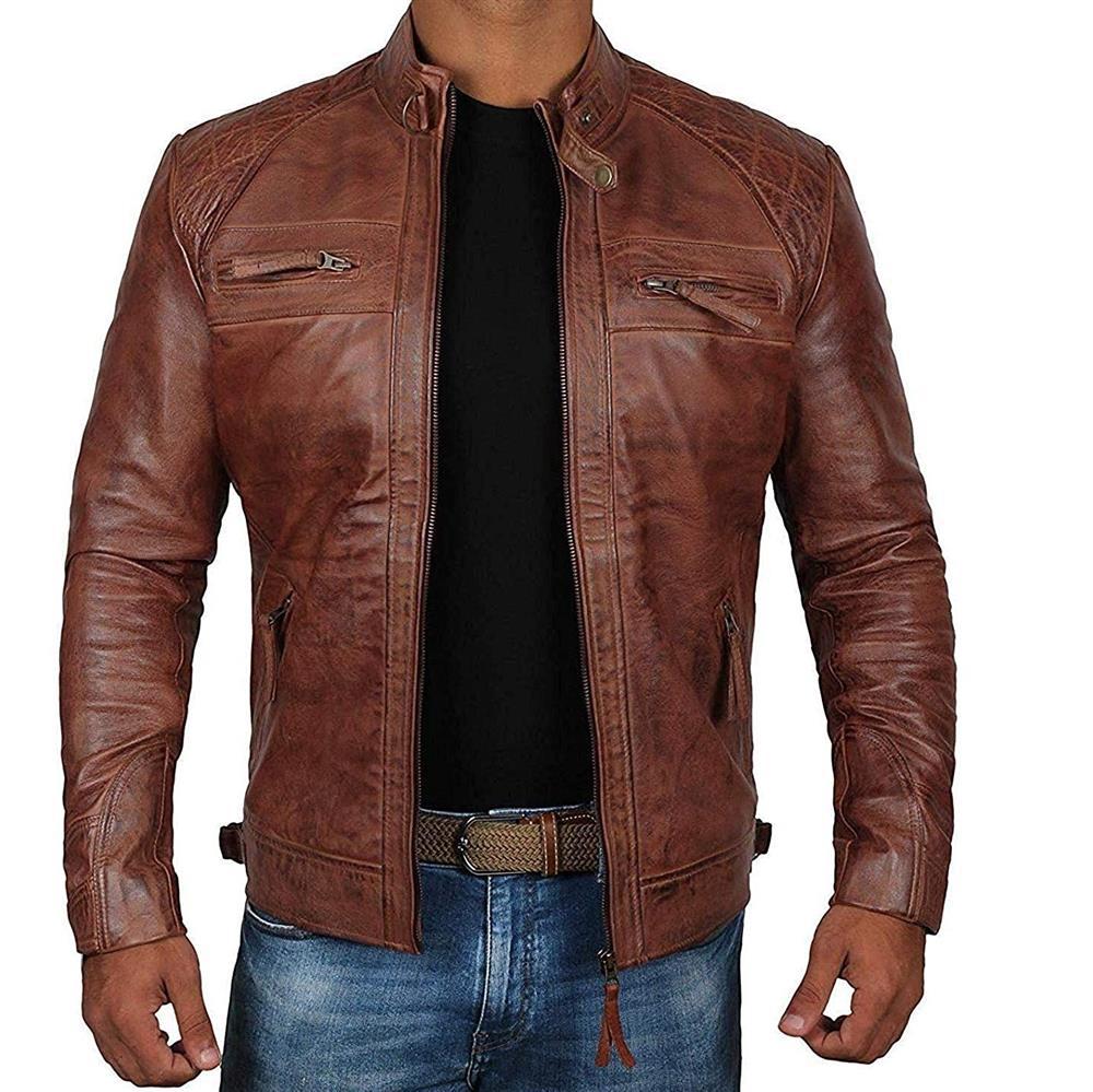Men's Stand Collar Fashion Casual Leather Jacket