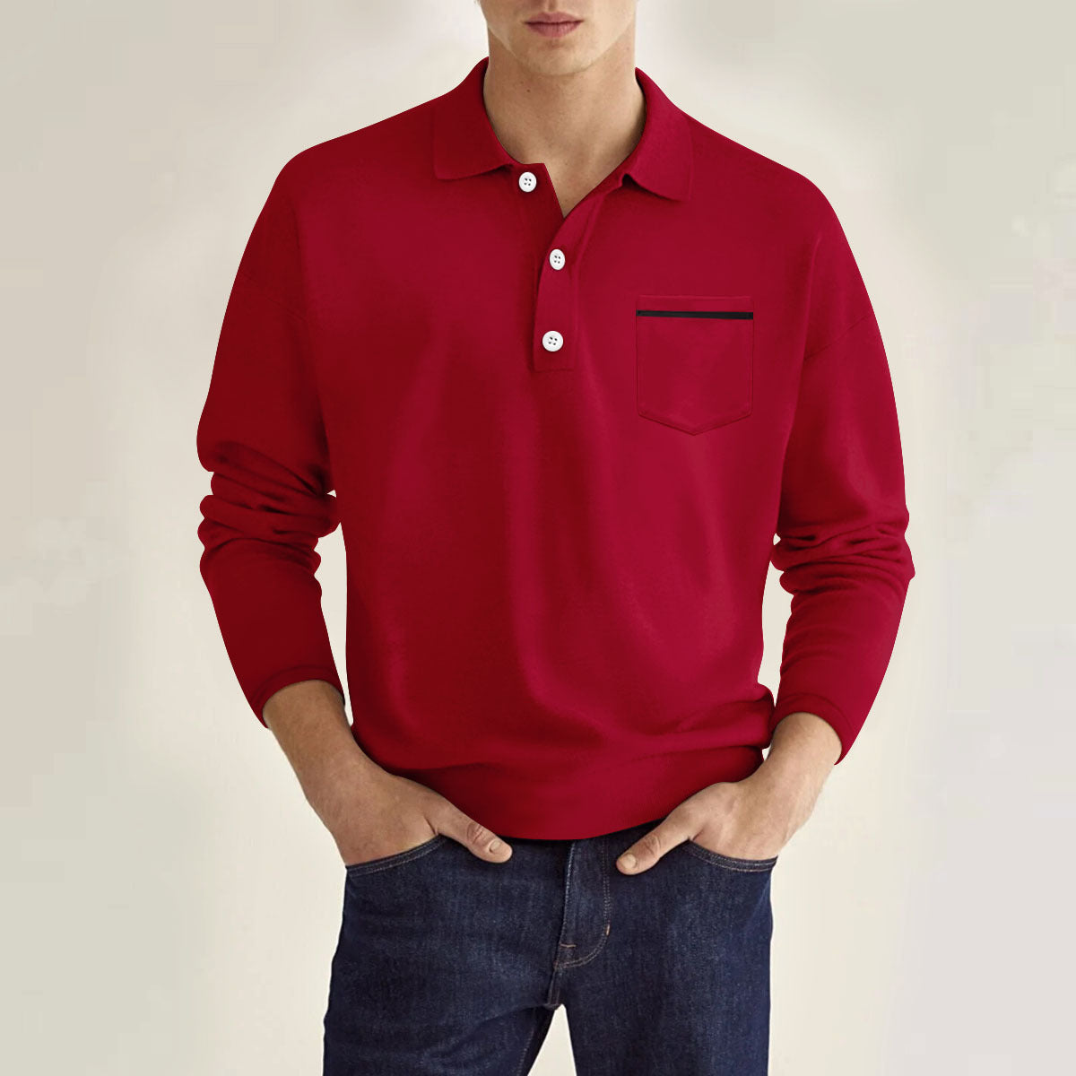 Men's Long Sleeve Pocket Casual Polo Shirt