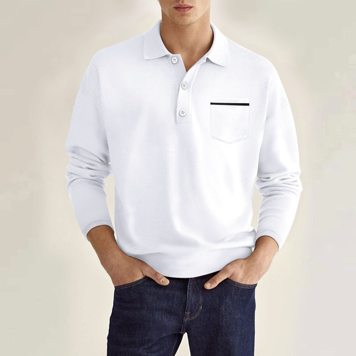 Men's Long Sleeve Pocket Casual Polo Shirt