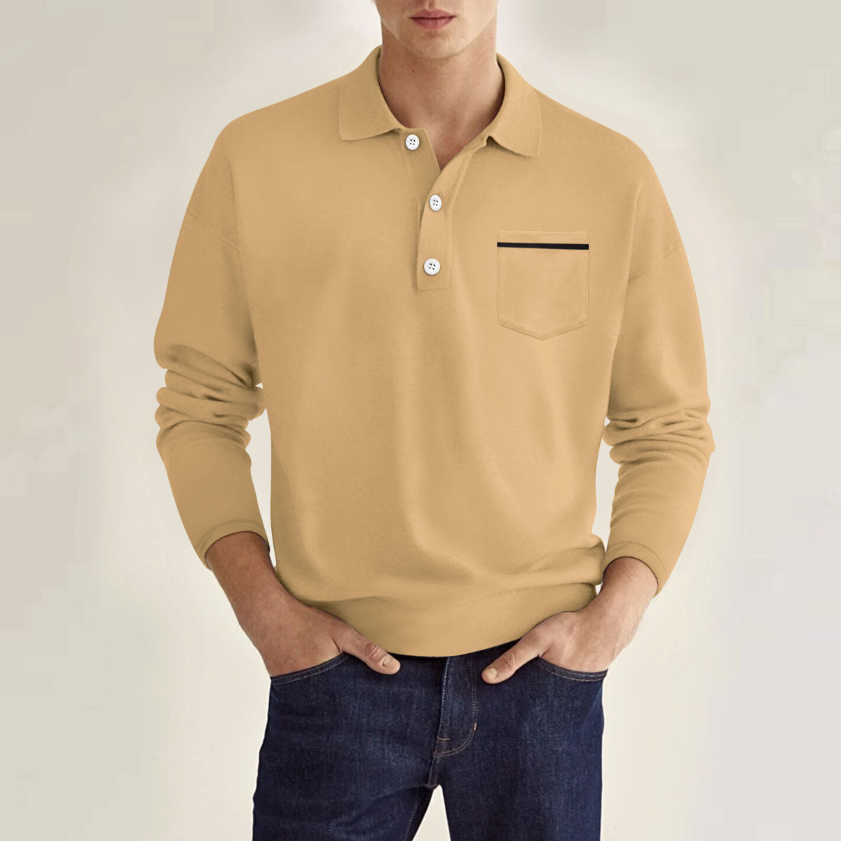 Men's Long Sleeve Pocket Casual Polo Shirt