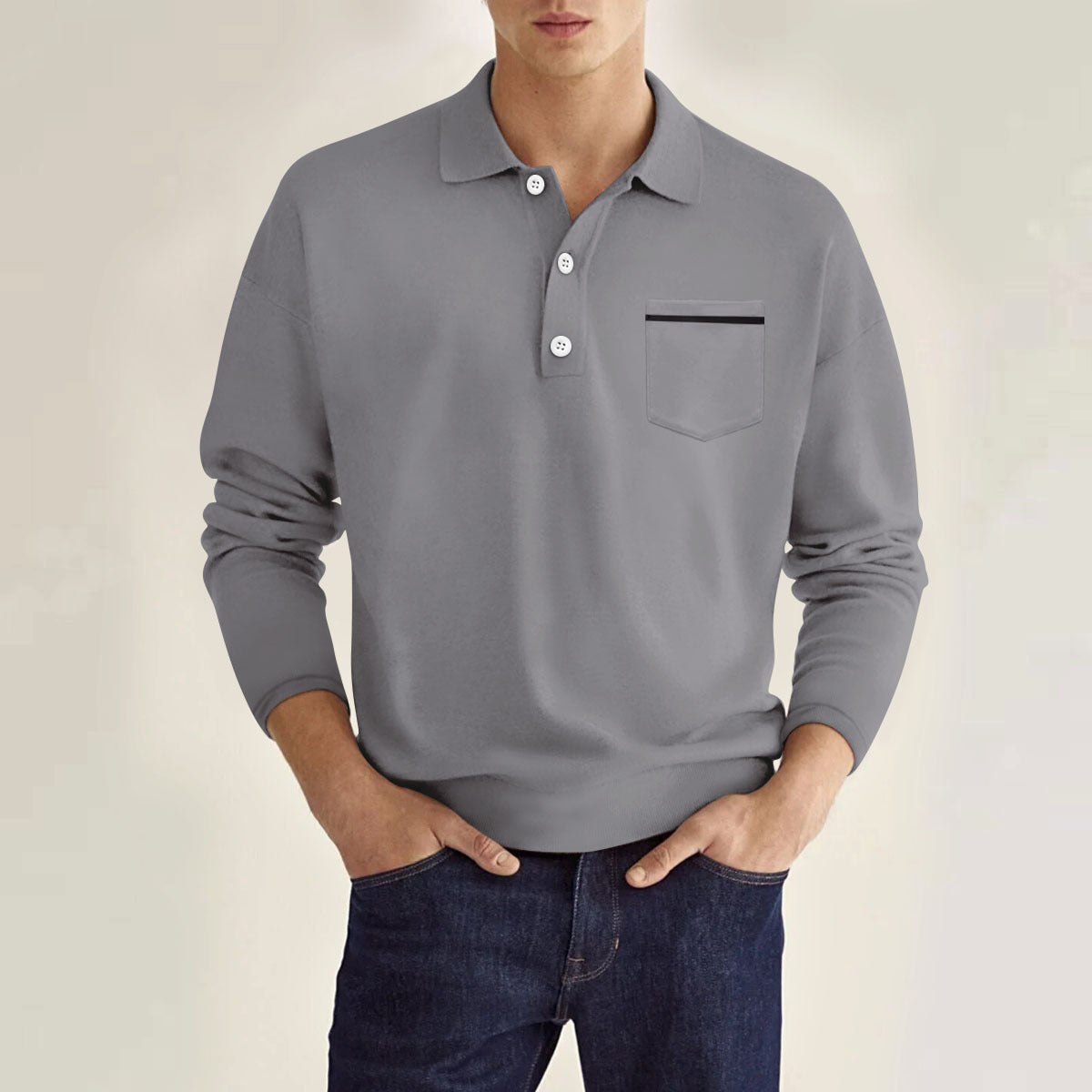 Men's Long Sleeve Pocket Casual Polo Shirt