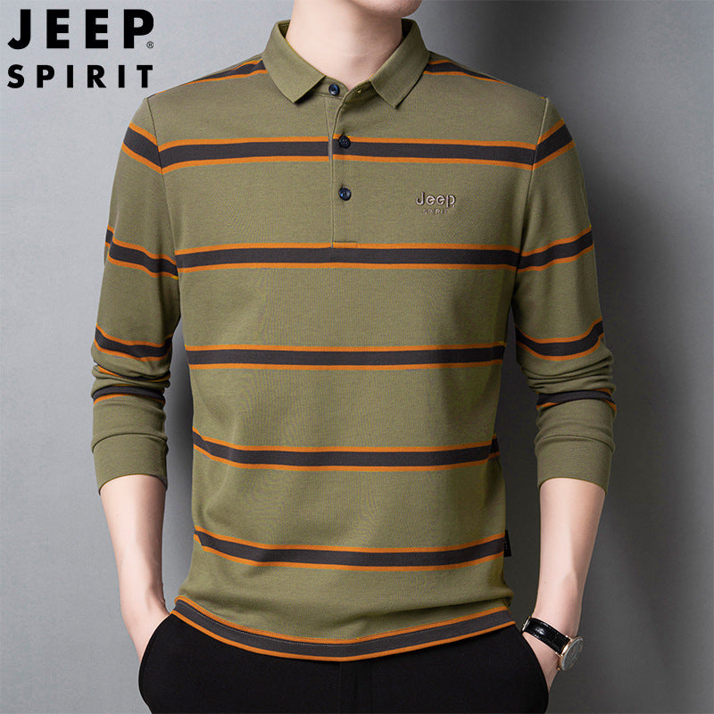 Lapel striped business casual polo shirt
