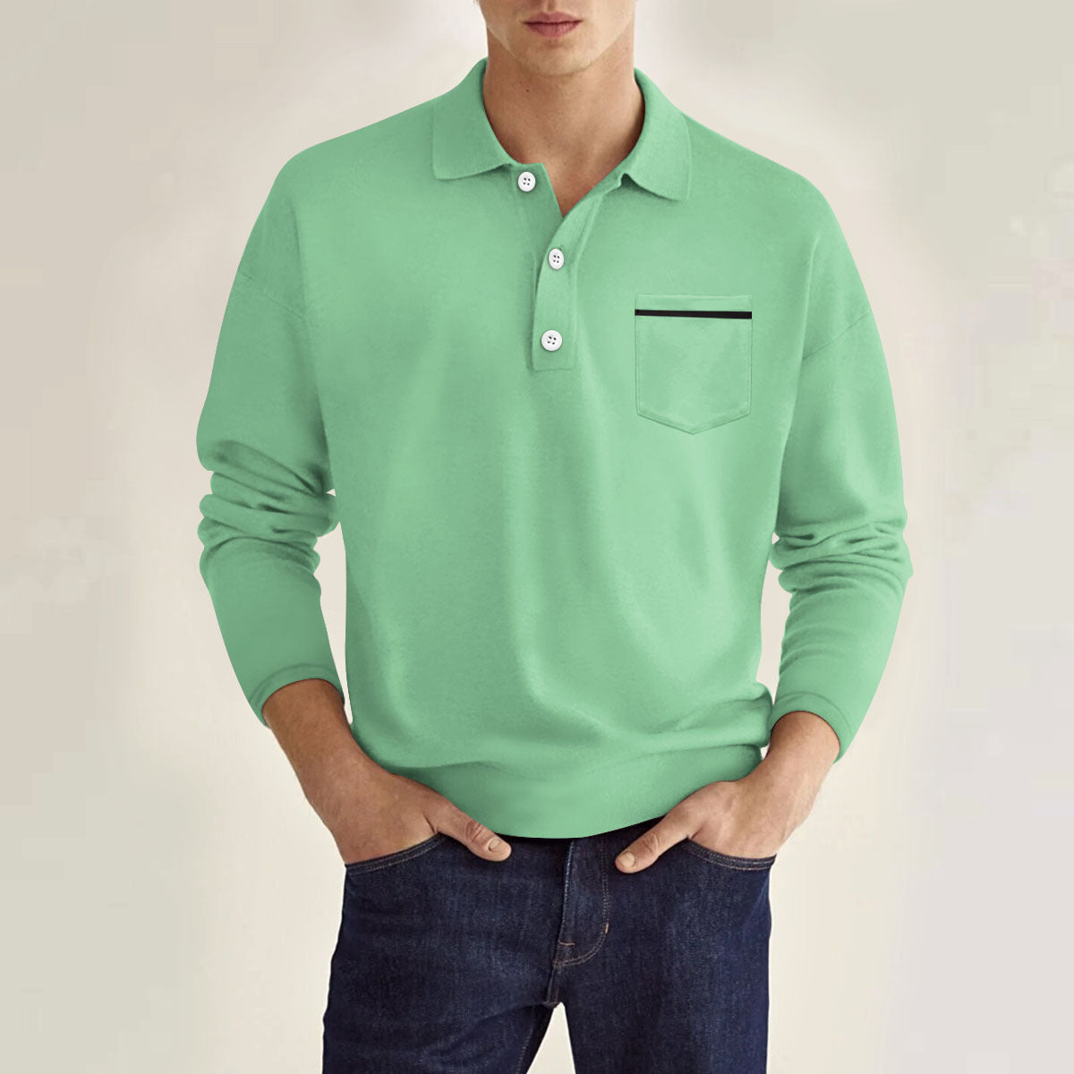 Men's Long Sleeve Pocket Casual Polo Shirt