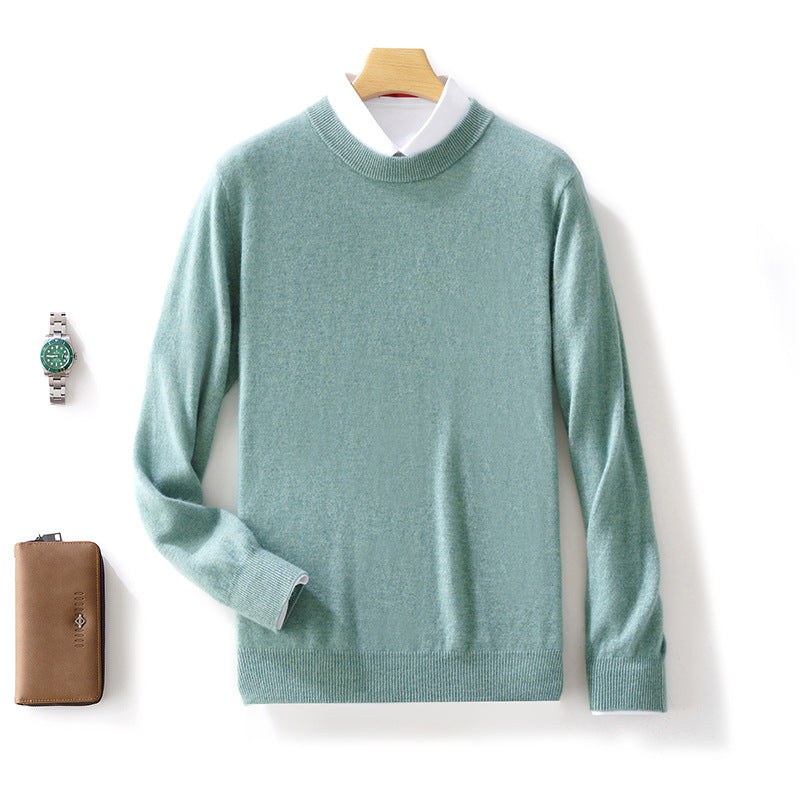 Winter New Men's Pure Wool Warm Simple Round Neck Casual Versatile High-end Knitted Sweater