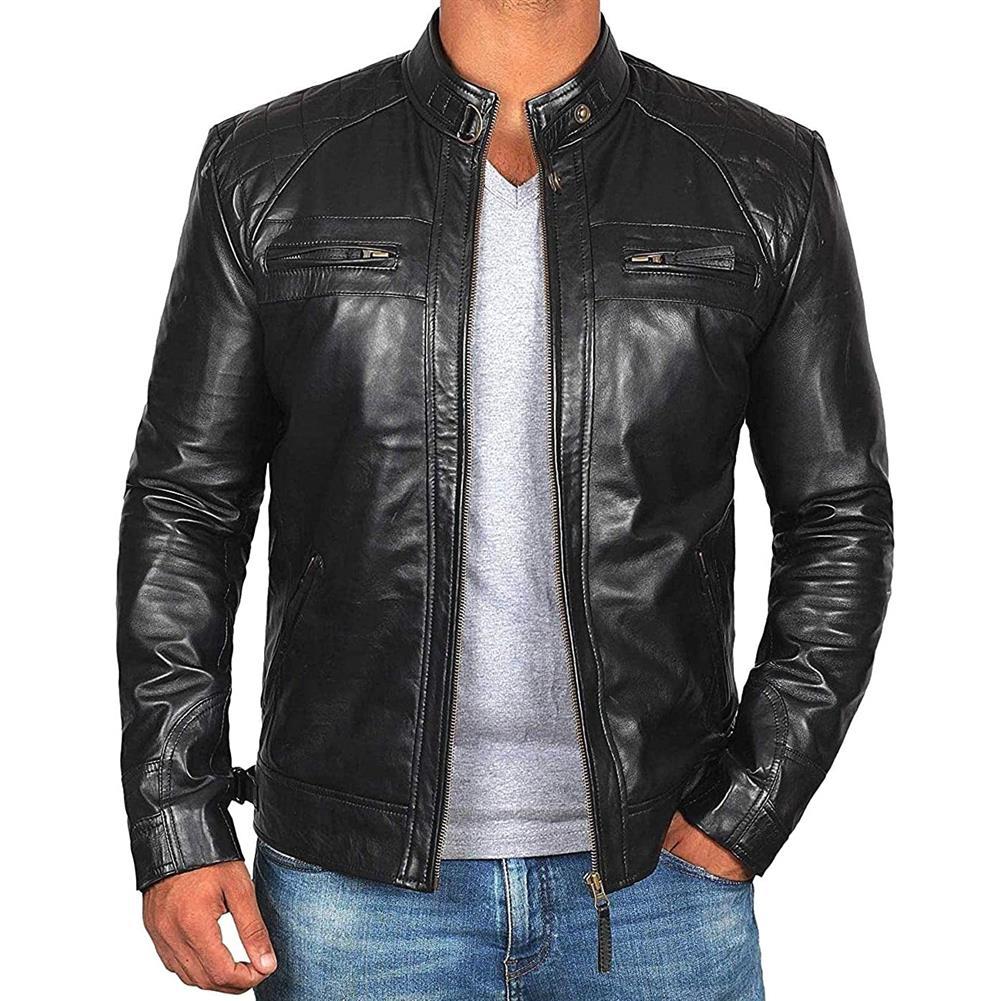 Men's Stand Collar Fashion Casual Leather Jacket