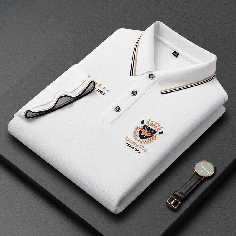 Men's Striped Casual Loose Short Sleeve Polo Shirt