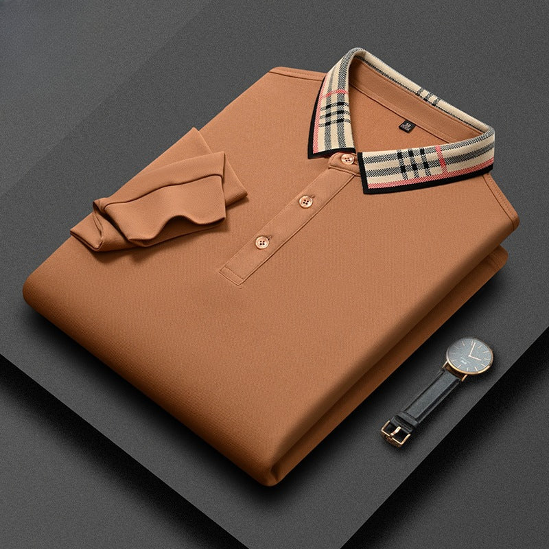 Men's New Business Plaid Collar Long-sleeved Fashionable Daily Casual Polo Shirt