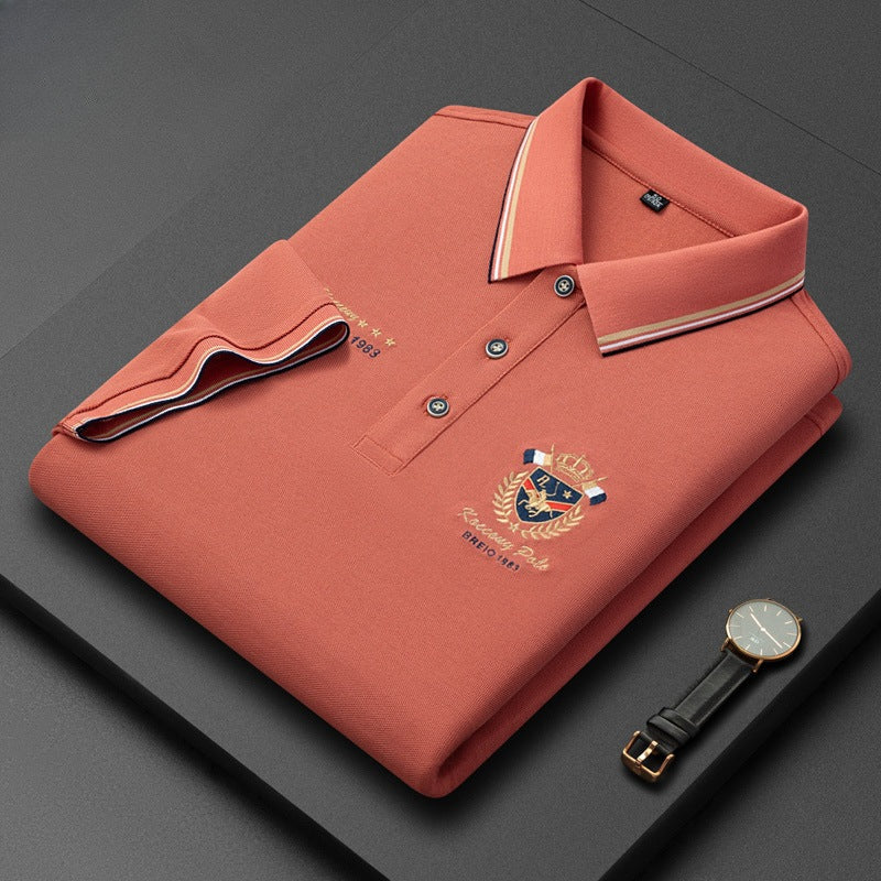 Men's Striped Casual Loose Short Sleeve Polo Shirt
