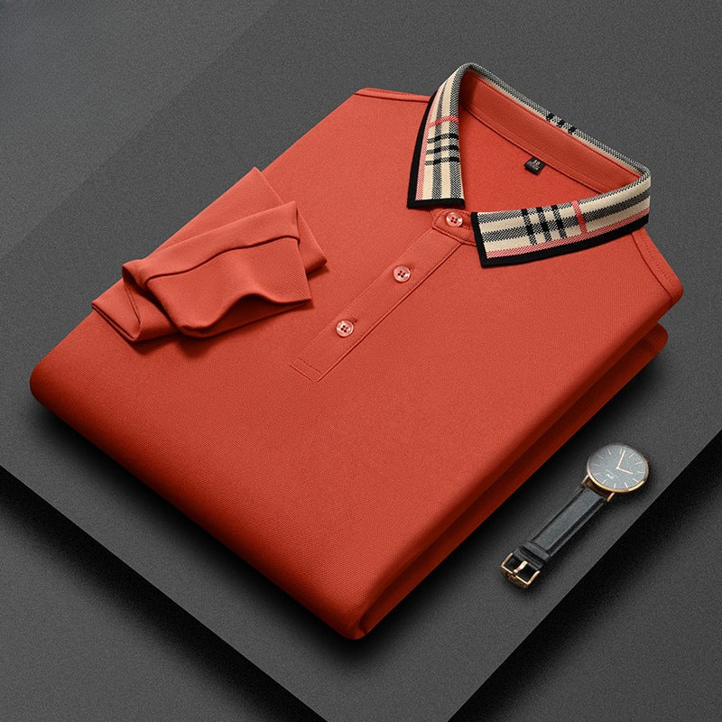 Men's New Business Plaid Collar Long-sleeved Fashionable Daily Casual Polo Shirt