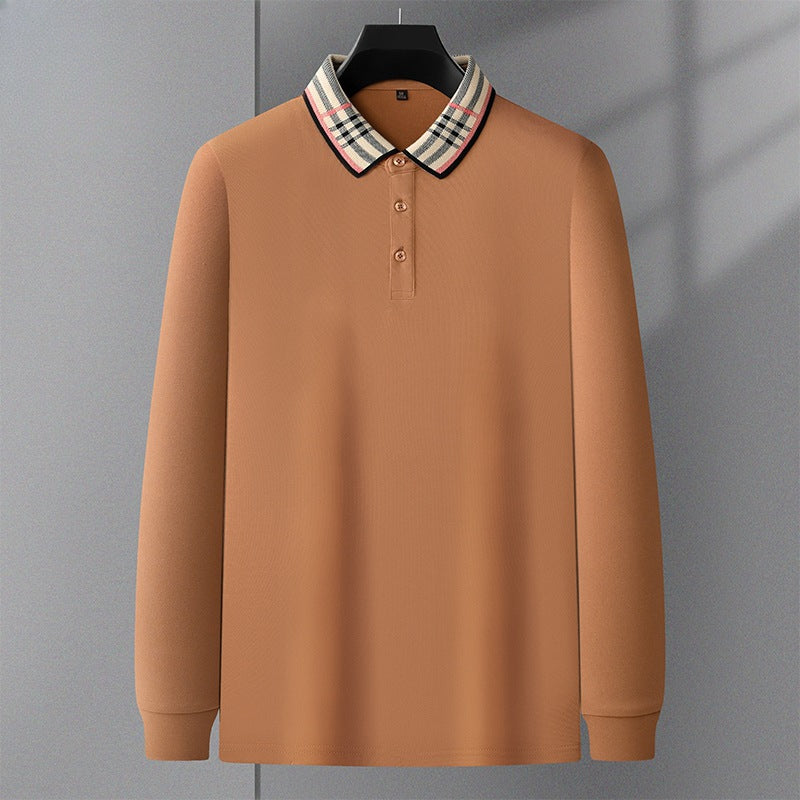 Men's New Business Plaid Collar Long-sleeved Fashionable Daily Casual Polo Shirt