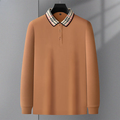 Men's New Business Plaid Collar Long-sleeved Fashionable Daily Casual Polo Shirt
