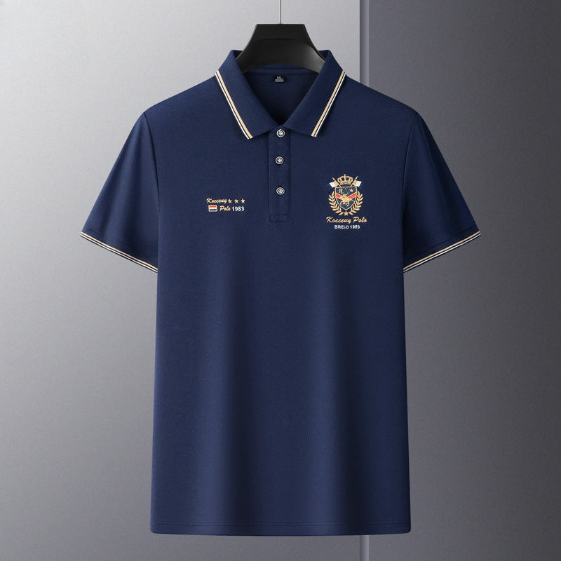 Men's Striped Casual Loose Short Sleeve Polo Shirt