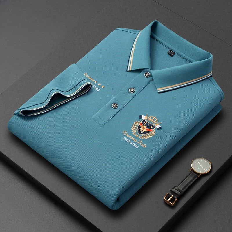Men's Striped Casual Loose Short Sleeve Polo Shirt
