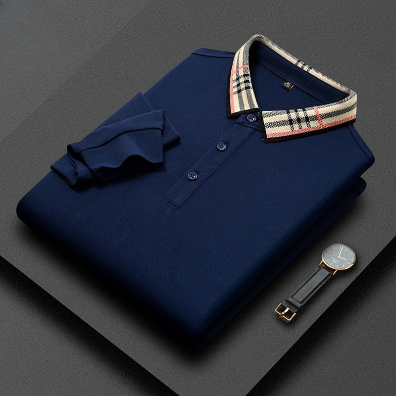 Men's New Business Plaid Collar Long-sleeved Fashionable Daily Casual Polo Shirt
