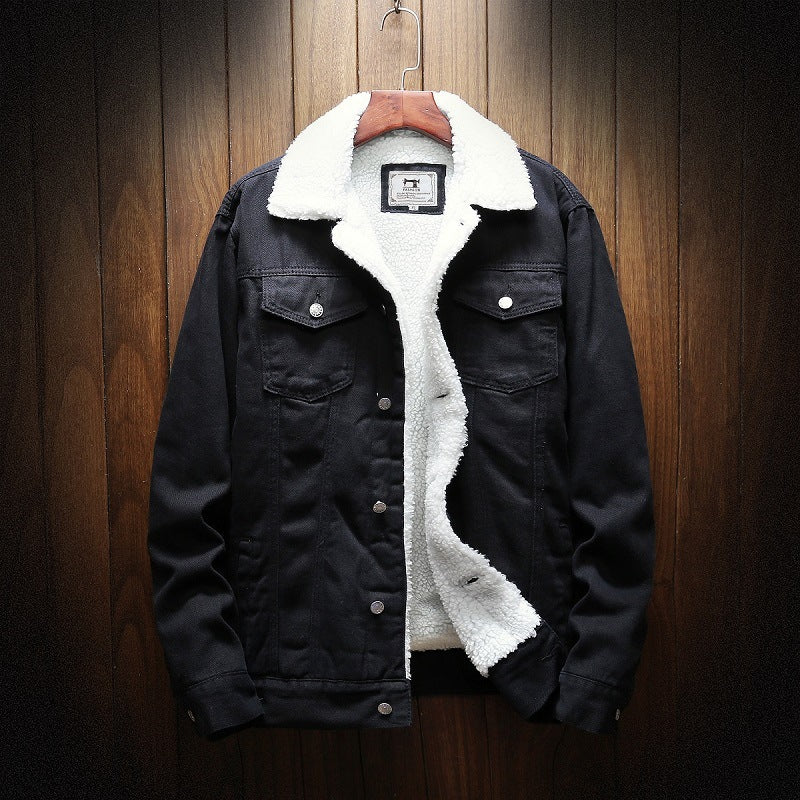 Winter denim jacket with fleece collar