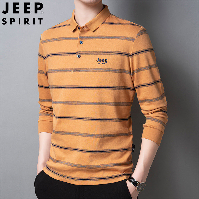 STRIPED LONG SLEEVE LAPEL POLO SHIRT