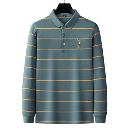 Men's Business Casual Striped Long Sleeve Polo Shirt