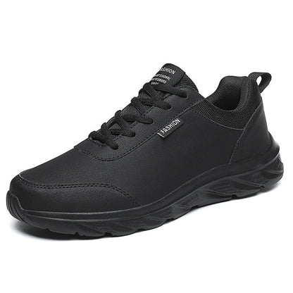 Men's Large Size Leather Waterproof Casual Running Black Sports Shoes
