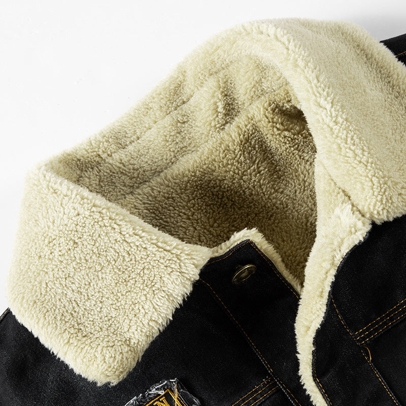 Men's Outdoor Velvet Thickened Denim Jacket