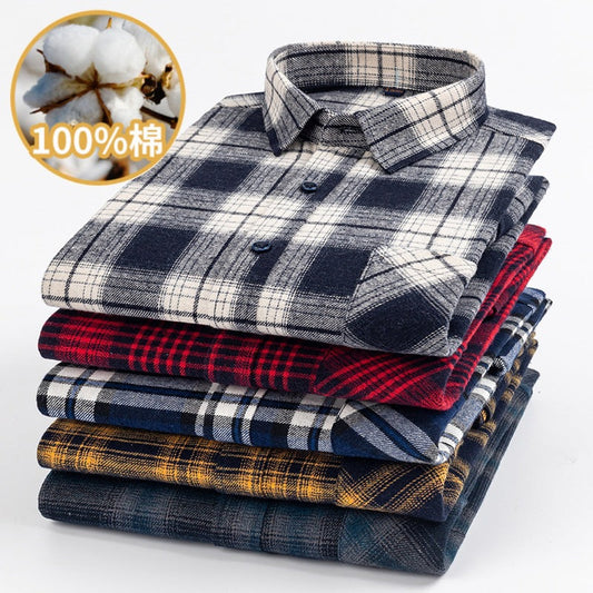 Men's 100% Cotton Fashion Casual Thickened Plaid Shirt