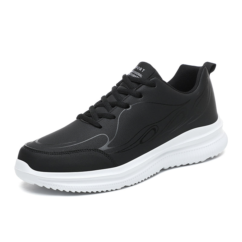 Men's Large Size Leather Waterproof Casual Running Black Sports Shoes