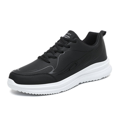 Men's Large Size Leather Waterproof Casual Running Black Sports Shoes