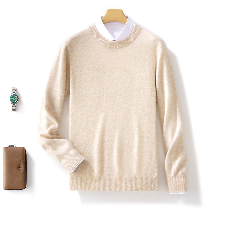 Winter New Men's Pure Wool Warm Simple Round Neck Casual Versatile High-end Knitted Sweater