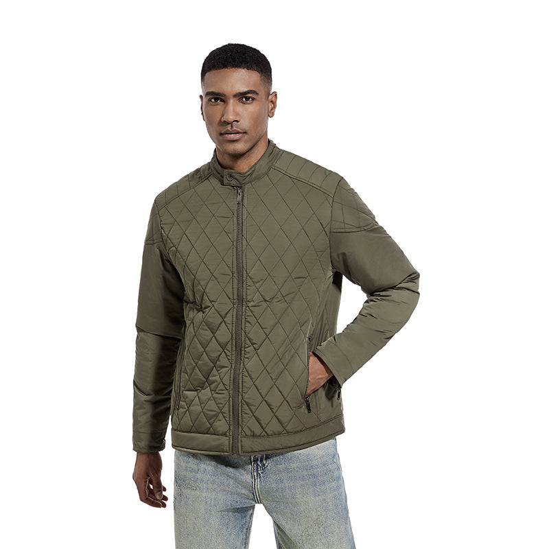 2024 Men's Casual Diamond Stand Collar Fashion Quilted Jacket