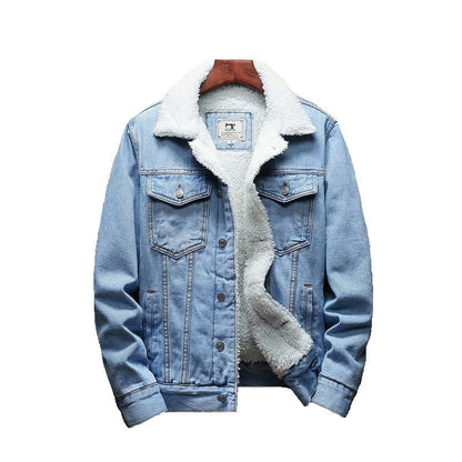 Winter denim jacket with fleece collar