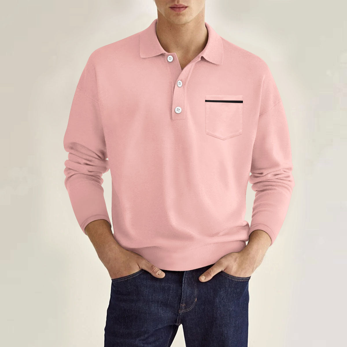 Men's Long Sleeve Pocket Casual Polo Shirt
