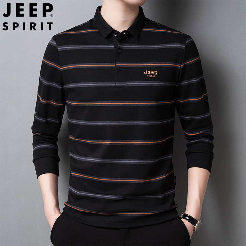 STRIPED LONG SLEEVE LAPEL POLO SHIRT