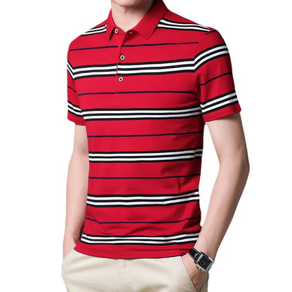 Men's Business Casual Striped Lapel Short Sleeve POLO Shirt