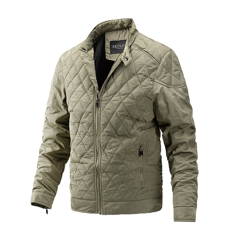 2024 Men's Casual Diamond Stand Collar Fashion Quilted Jacket