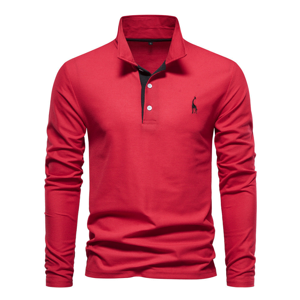 Spring New Lapel Men's Cotton Embroidered POLO Shirt