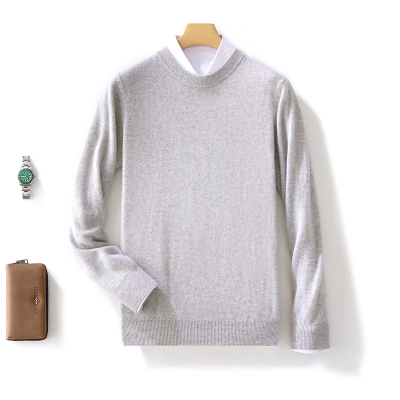 Winter New Men's Pure Wool Warm Simple Round Neck Casual Versatile High-end Knitted Sweater