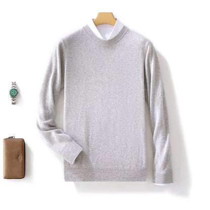 Winter New Men's Pure Wool Warm Simple Round Neck Casual Versatile High-end Knitted Sweater