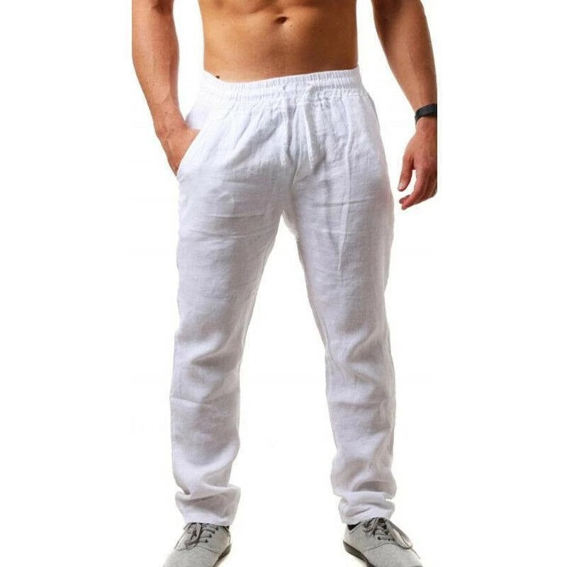 Men's Breathable Cotton and Linen Loose Casual Sports Trousers
