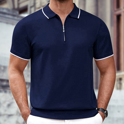 Men's New Zippered Knitted Casual Business Polo Shirt