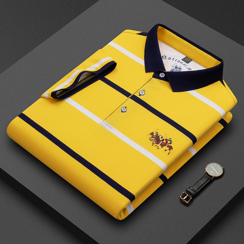 2024 New Striped Cotton Business Casual Polo Shirt