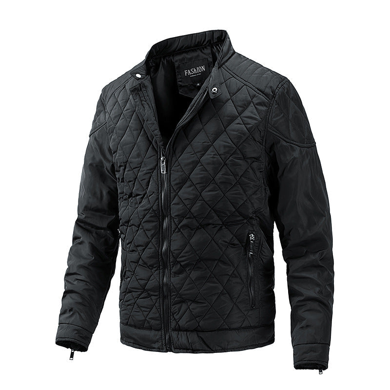 2024 Men's Casual Diamond Stand Collar Fashion Quilted Jacket