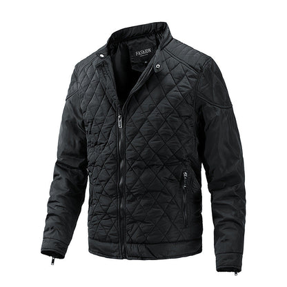 2024 Men's Casual Diamond Stand Collar Fashion Quilted Jacket