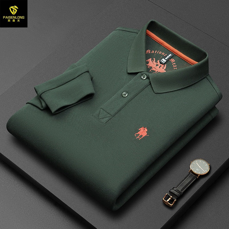 Men's Lapel Embroidered Long Sleeve POLO Shirt