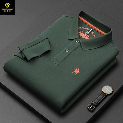 Men's Lapel Embroidered Long Sleeve POLO Shirt