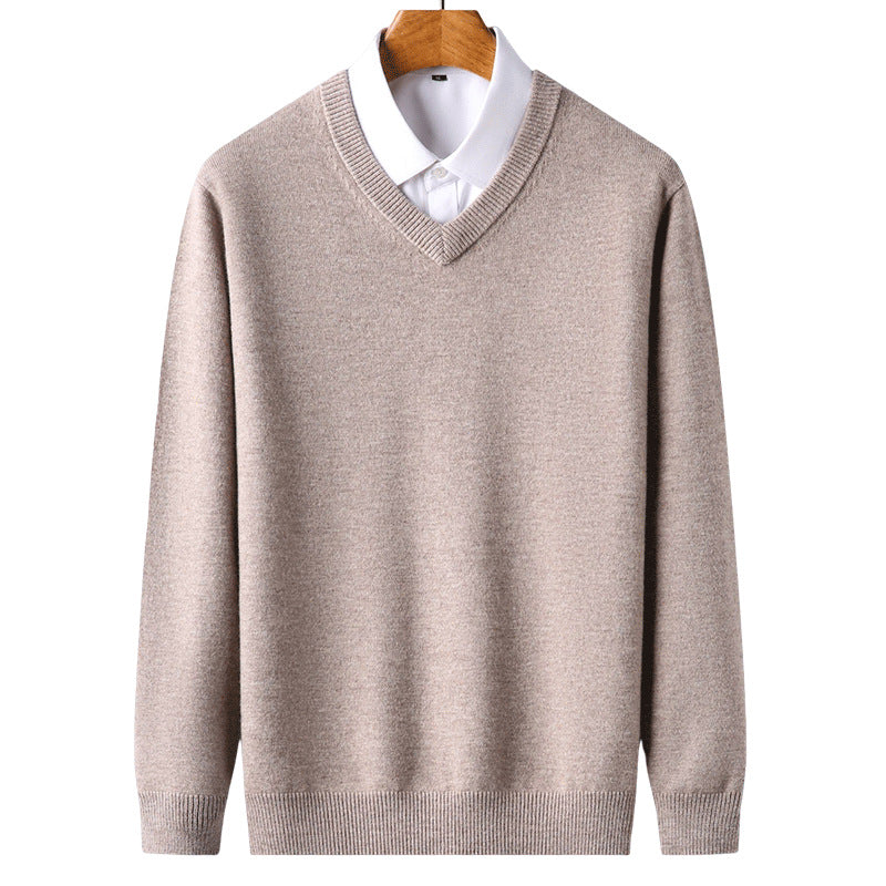 Men's 100% Wool V-neck Knitted Bottoming Sweater
