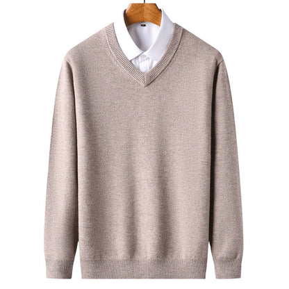 Men's 100% Wool V-neck Knitted Bottoming Sweater